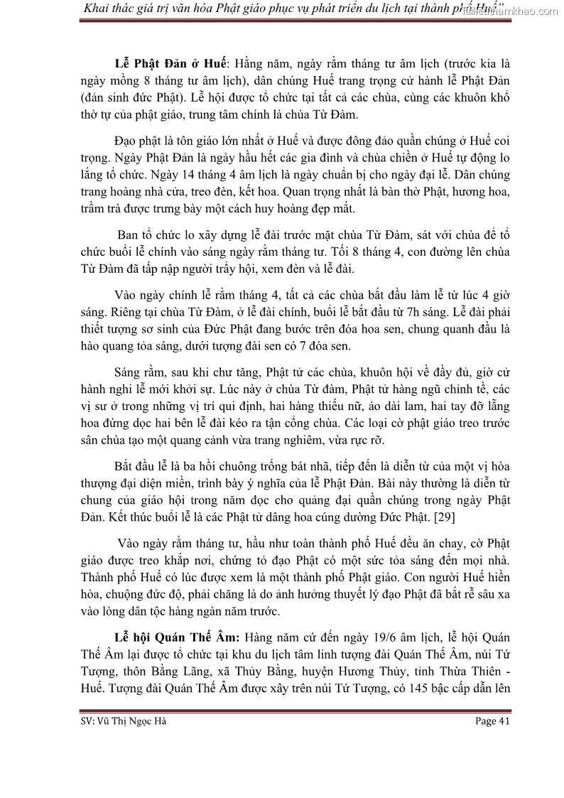 Khóa luận tốt nghiệp văn hóa du lịch Khai thác giá trị văn hóa Phật giáo phục vụ phát triển du lịch tại thành phố Huế - 6 Trang 41