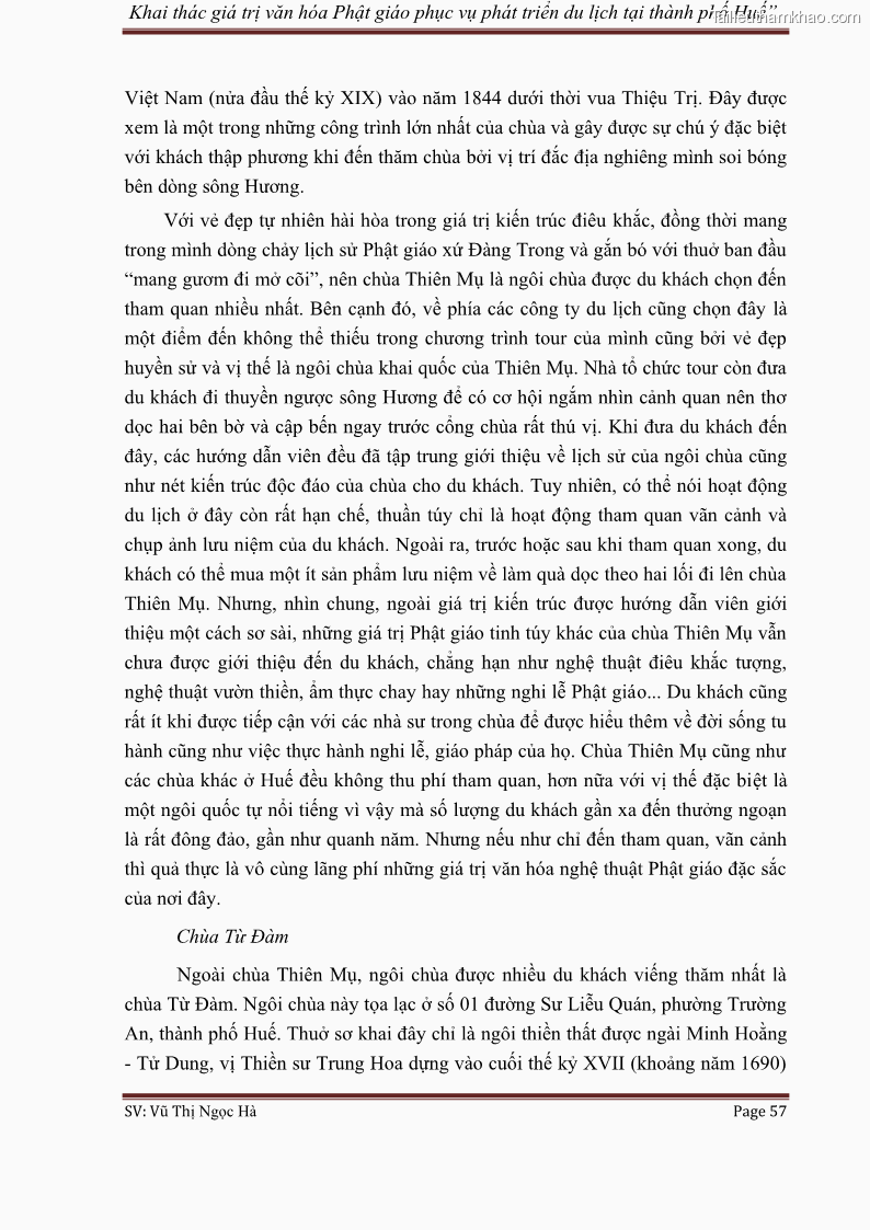 Khóa luận tốt nghiệp văn hóa du lịch Khai thác giá trị văn hóa Phật giáo phục vụ phát triển du lịch tại thành phố Huế - 8 Trang 57