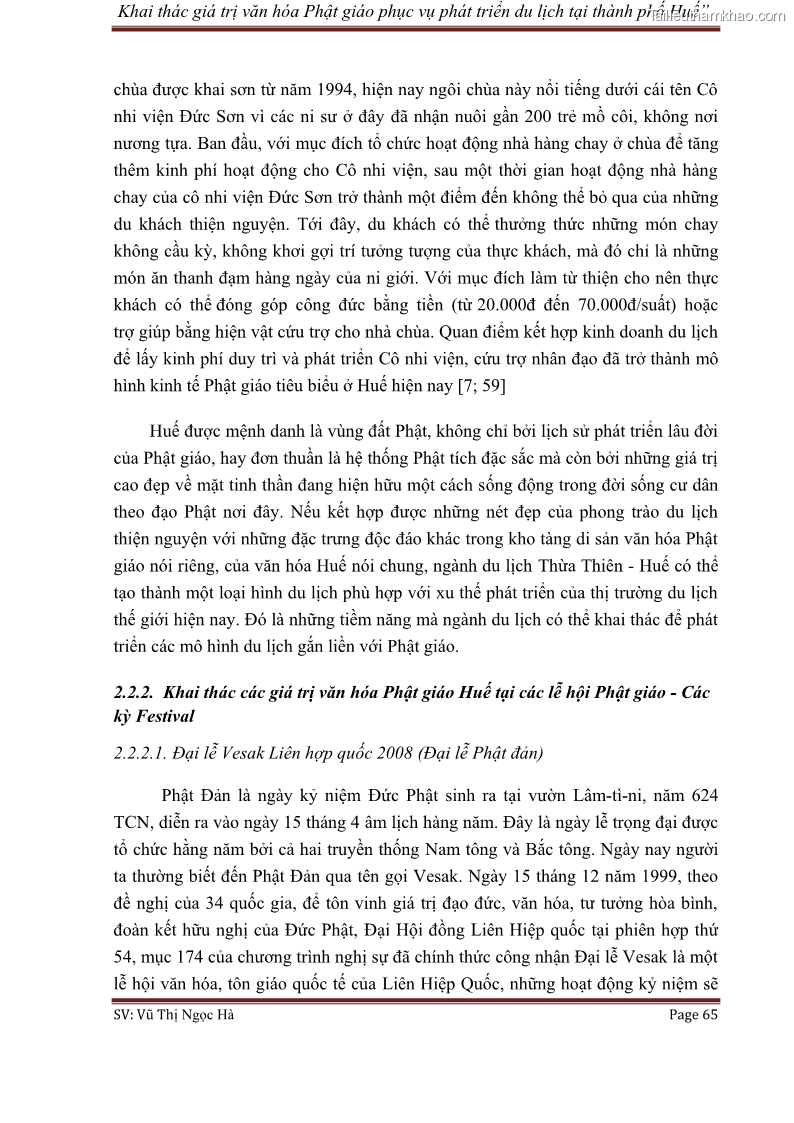 Khóa luận tốt nghiệp văn hóa du lịch Khai thác giá trị văn hóa Phật giáo phục vụ phát triển du lịch tại thành phố Huế - 9 Trang 65