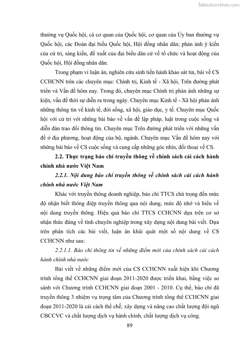 Luận án tiến sĩ báo chí học Báo chí truyền thông về chính sách cải cách hành chính nhà nước Việt Nam - 13 Trang 97