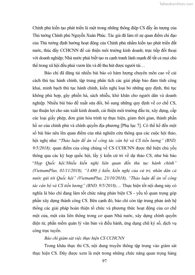 Luận án tiến sĩ báo chí học Báo chí truyền thông về chính sách cải cách hành chính nhà nước Việt Nam - 14 Trang 105