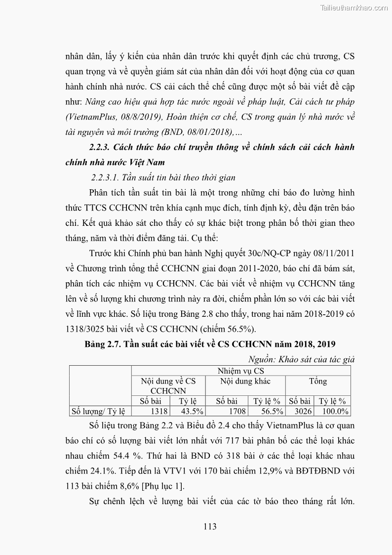 Luận án tiến sĩ báo chí học Báo chí truyền thông về chính sách cải cách hành chính nhà nước Việt Nam - 16 Trang 121