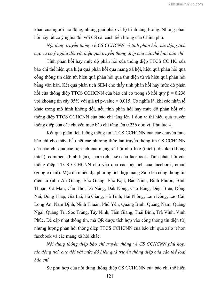 Luận án tiến sĩ báo chí học Báo chí truyền thông về chính sách cải cách hành chính nhà nước Việt Nam - 17 Trang 129