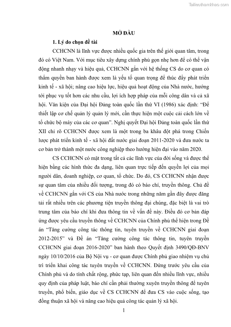 Luận án tiến sĩ báo chí học Báo chí truyền thông về chính sách cải cách hành chính nhà nước Việt Nam - 2 Trang 9