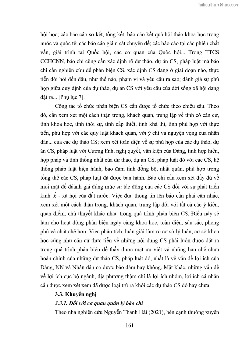 Luận án tiến sĩ báo chí học Báo chí truyền thông về chính sách cải cách hành chính nhà nước Việt Nam - 22 Trang 169