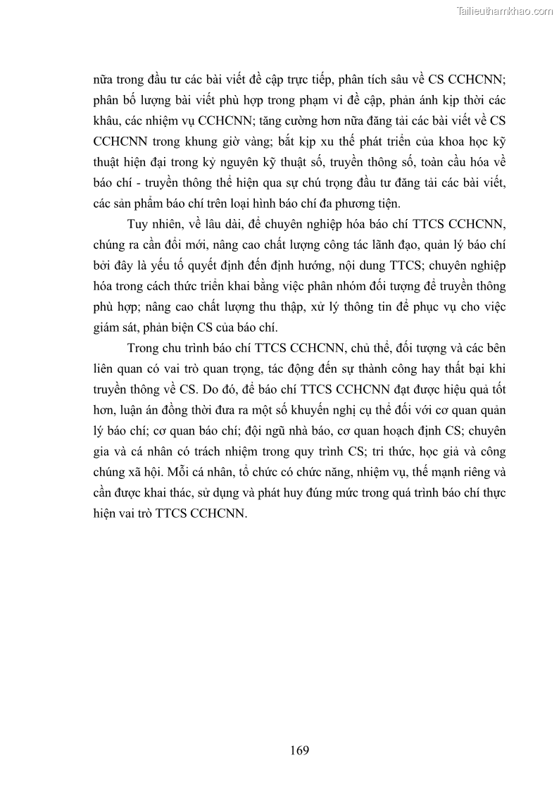Luận án tiến sĩ báo chí học Báo chí truyền thông về chính sách cải cách hành chính nhà nước Việt Nam - 23 Trang 177