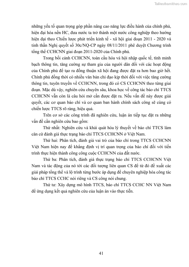 Luận án tiến sĩ báo chí học Báo chí truyền thông về chính sách cải cách hành chính nhà nước Việt Nam - 7 Trang 49