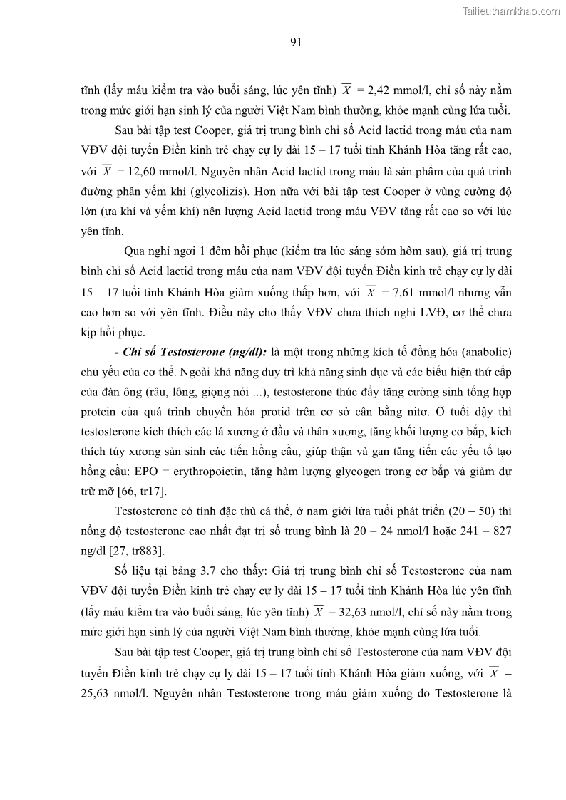Luận án tiến sĩ giáo dục học Nghiên cứu xây dựng tiêu chuẩn đánh giá trình độ tập luyện cho nam VĐV đội tuyển Điền kinh trẻ chạy cự ly dài 15 – 17 tuổi tỉnh Khánh Hòa sau 2 năm tập luyện - 16 Trang 121