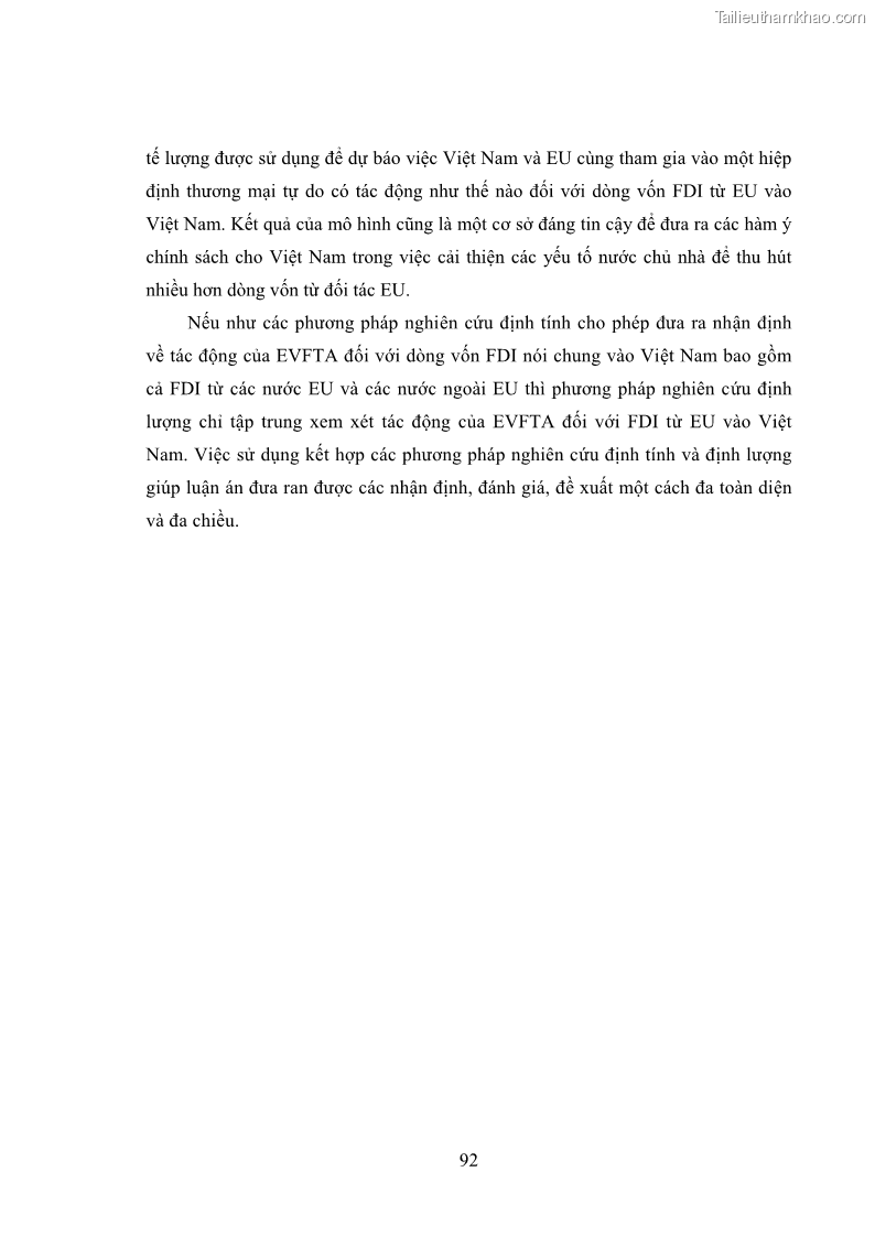 Luận án tiến sĩ kinh tế quốc tế Đánh giá tác động dự kiến của Hiệp định thương mại tự do Việt Nam - EU đối với đầu tư trực tiếp nước ngoài vào Việt Nam - 14 Trang 105