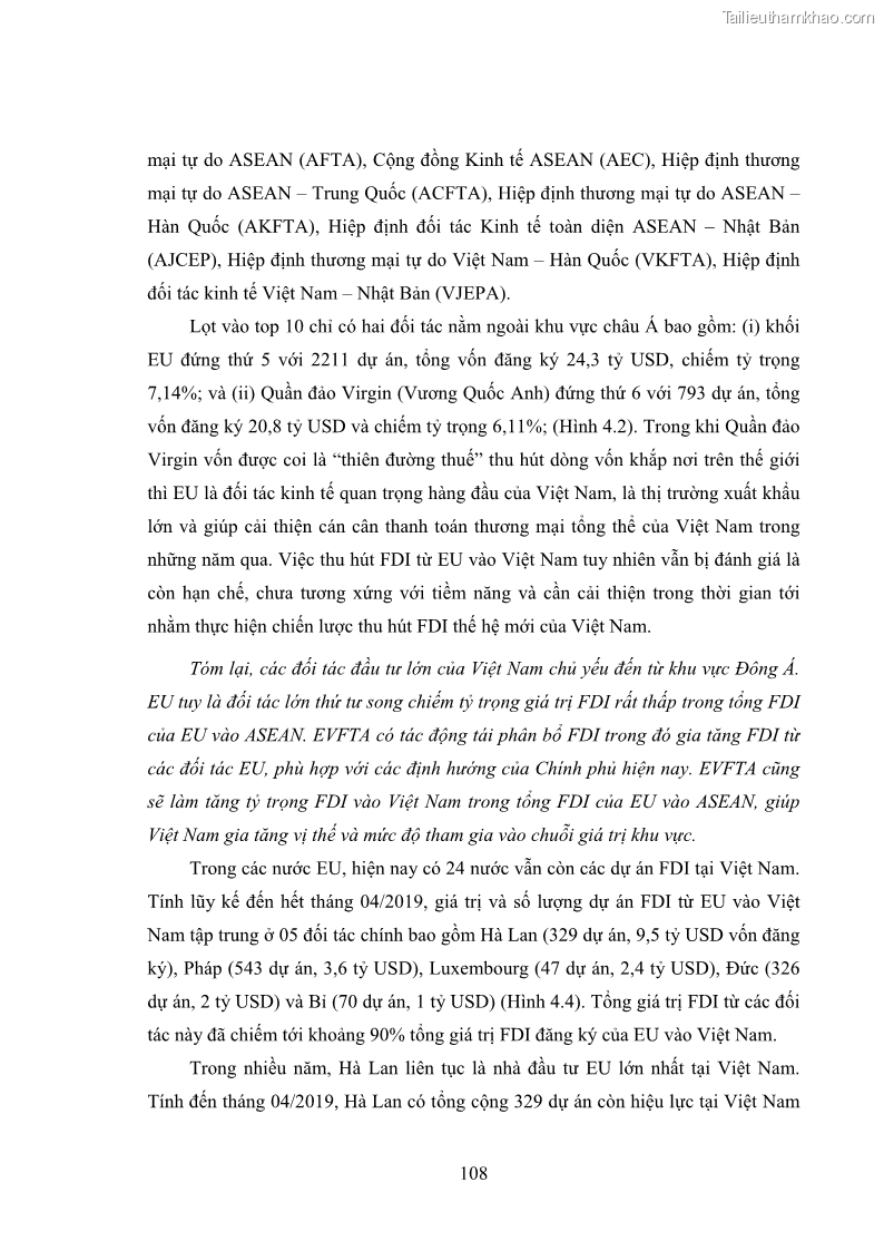 Luận án tiến sĩ kinh tế quốc tế Đánh giá tác động dự kiến của Hiệp định thương mại tự do Việt Nam - EU đối với đầu tư trực tiếp nước ngoài vào Việt Nam - 16 Trang 121