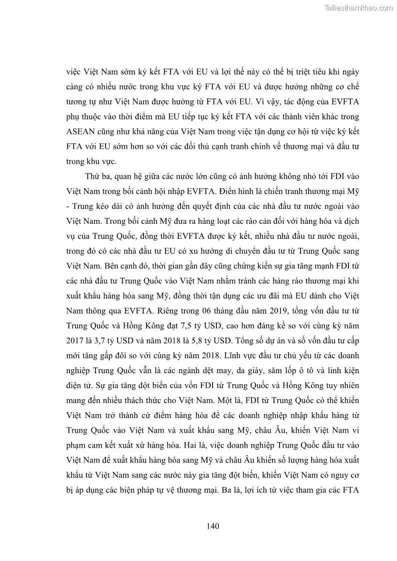 Luận án tiến sĩ kinh tế quốc tế Đánh giá tác động dự kiến của Hiệp định thương mại tự do Việt Nam - EU đối với đầu tư trực tiếp nước ngoài vào Việt Nam - 20 Trang 153