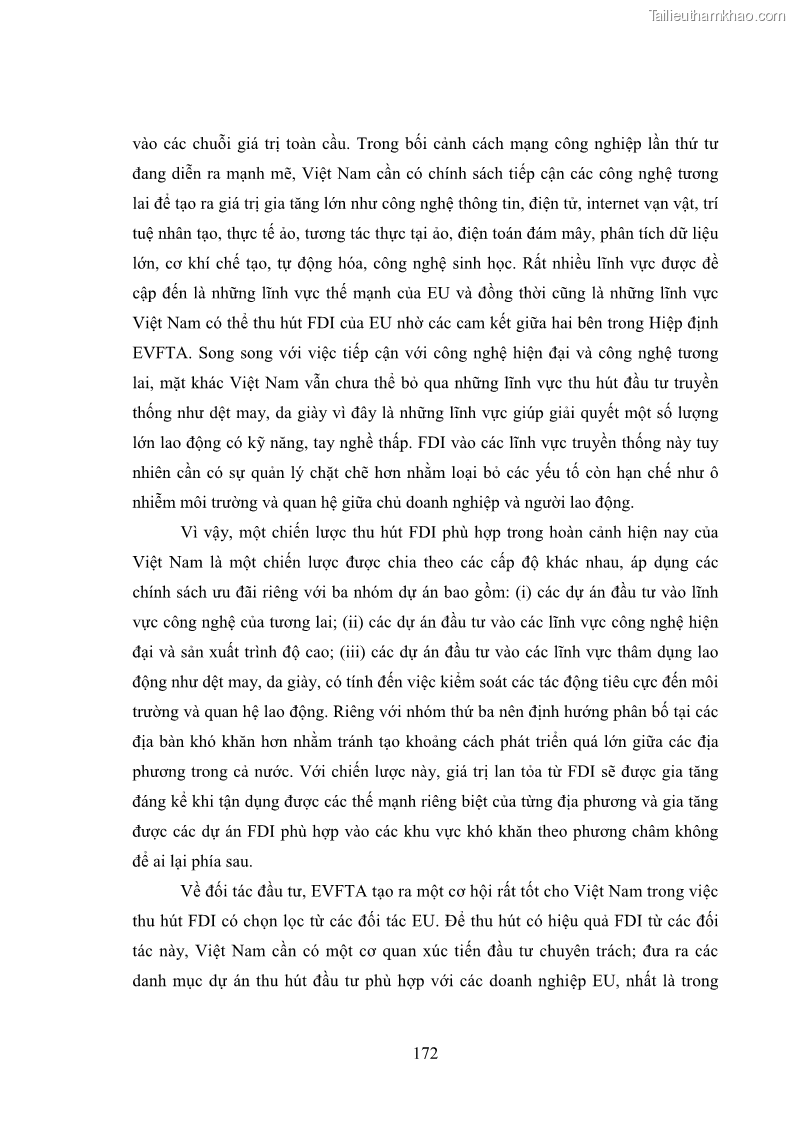 Luận án tiến sĩ kinh tế quốc tế Đánh giá tác động dự kiến của Hiệp định thương mại tự do Việt Nam - EU đối với đầu tư trực tiếp nước ngoài vào Việt Nam - 24 Trang 185