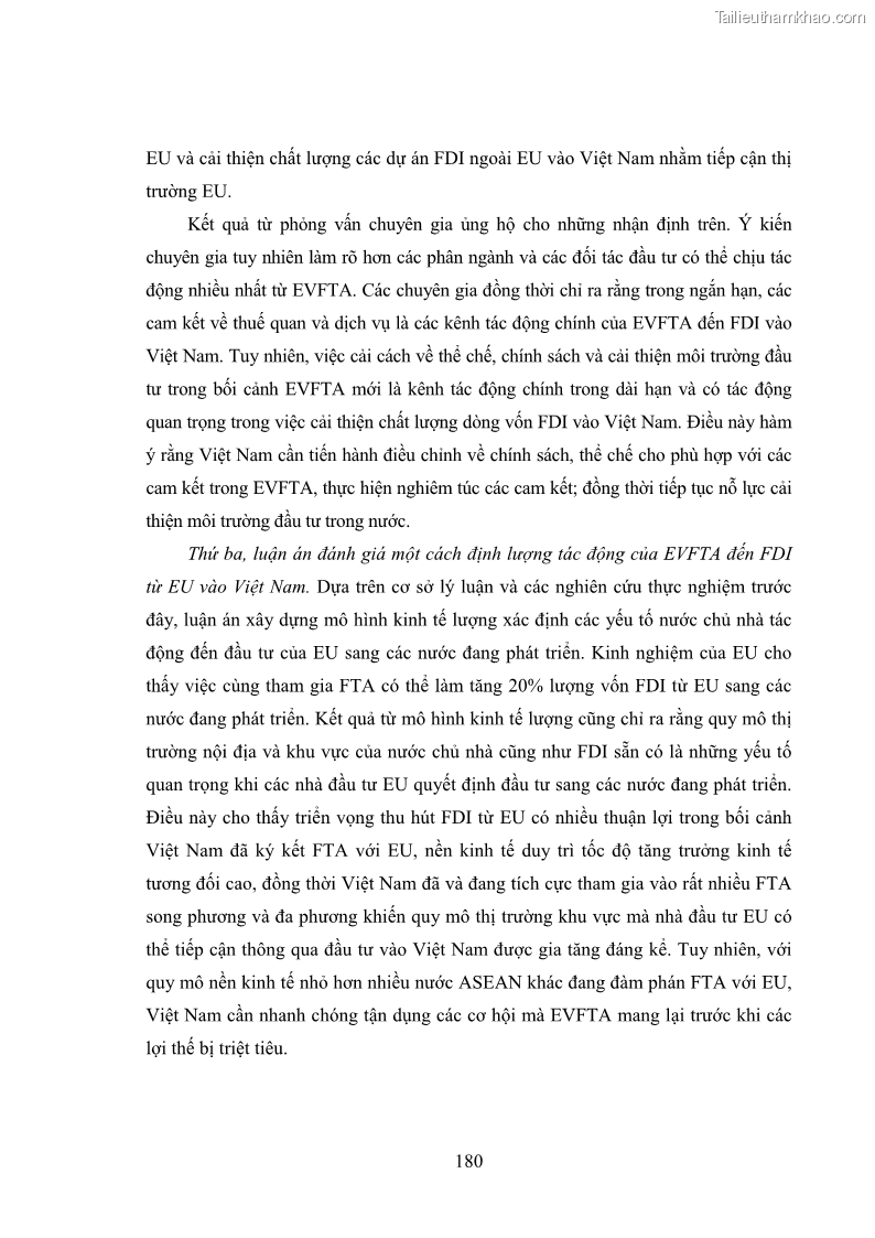 Luận án tiến sĩ kinh tế quốc tế Đánh giá tác động dự kiến của Hiệp định thương mại tự do Việt Nam - EU đối với đầu tư trực tiếp nước ngoài vào Việt Nam - 25 Trang 193