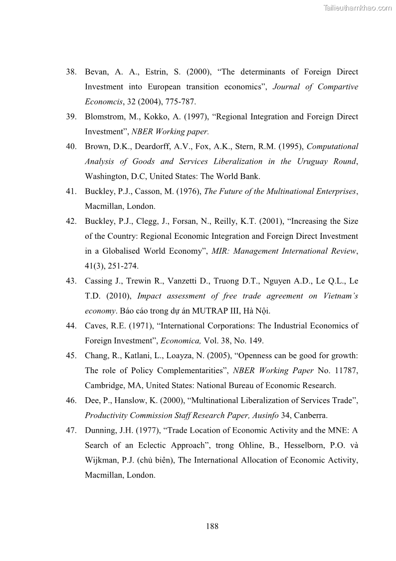 Luận án tiến sĩ kinh tế quốc tế Đánh giá tác động dự kiến của Hiệp định thương mại tự do Việt Nam - EU đối với đầu tư trực tiếp nước ngoài vào Việt Nam - 26 Trang 201