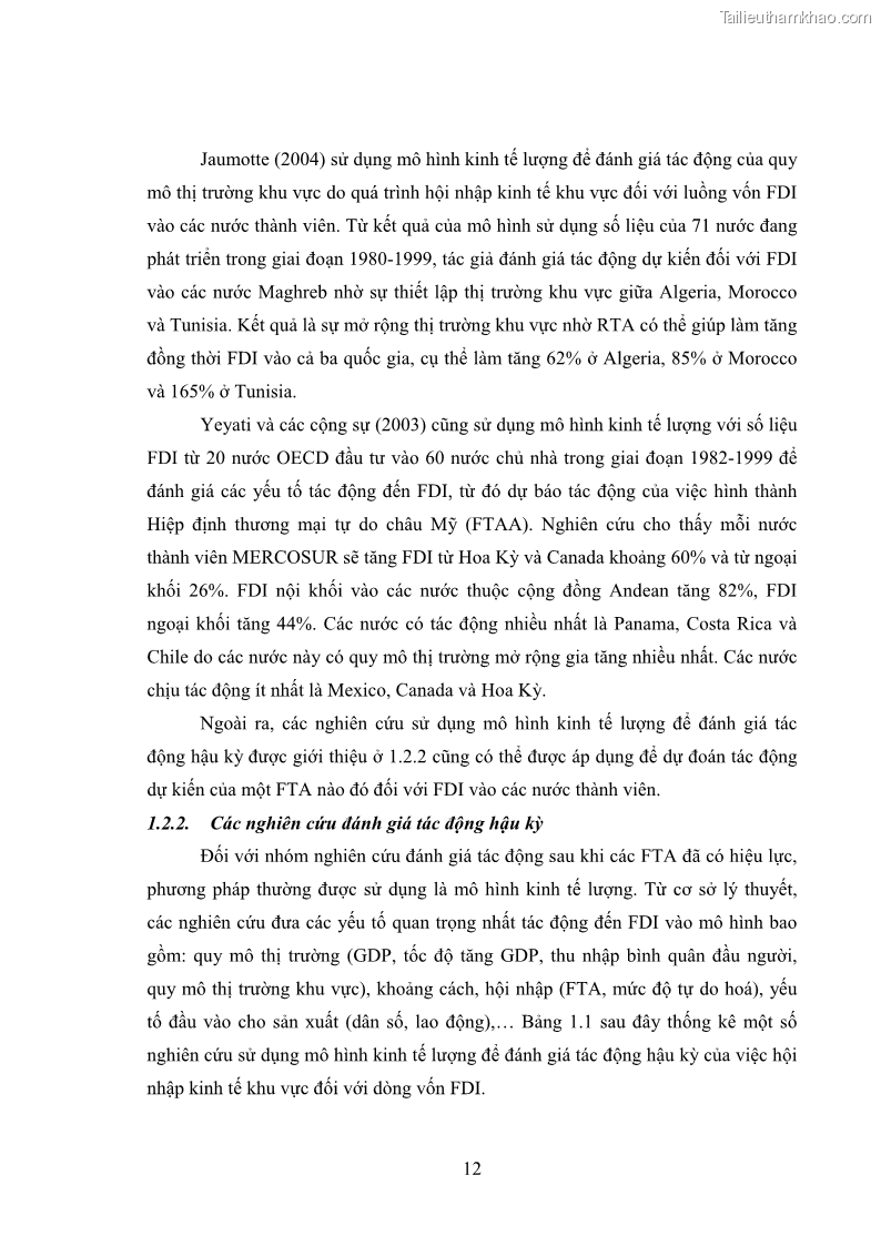 Luận án tiến sĩ kinh tế quốc tế Đánh giá tác động dự kiến của Hiệp định thương mại tự do Việt Nam - EU đối với đầu tư trực tiếp nước ngoài vào Việt Nam - 4 Trang 25