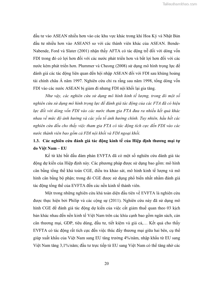 Luận án tiến sĩ kinh tế quốc tế Đánh giá tác động dự kiến của Hiệp định thương mại tự do Việt Nam - EU đối với đầu tư trực tiếp nước ngoài vào Việt Nam - 5 Trang 33