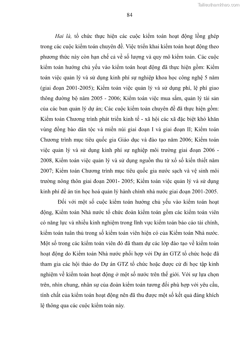Luận án tiến sĩ kinh tế Tăng cường vai trò của kiểm toán hoạt động ở Việt Nam do kiểm toán nhà nước thực hiện - 12 Trang 89