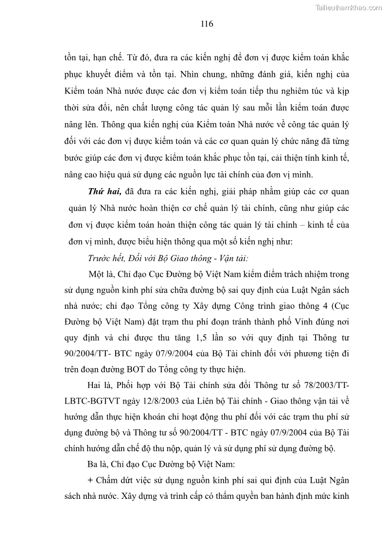 Luận án tiến sĩ kinh tế Tăng cường vai trò của kiểm toán hoạt động ở Việt Nam do kiểm toán nhà nước thực hiện - 16 Trang 121