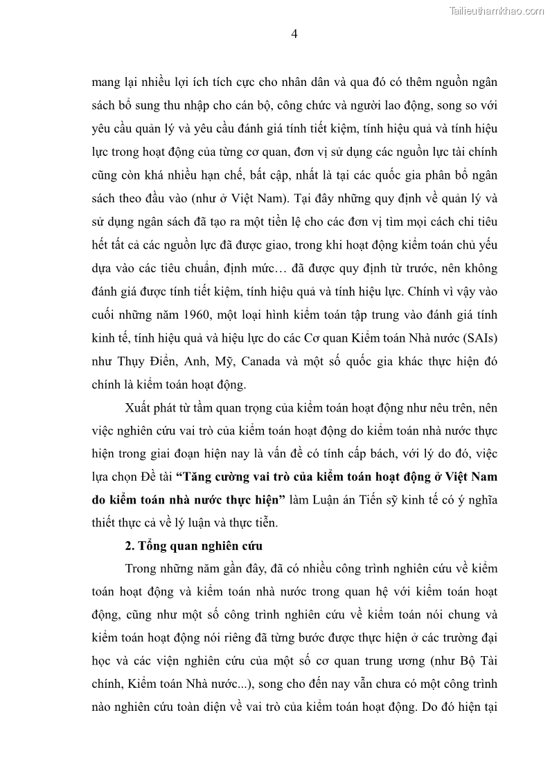 Luận án tiến sĩ kinh tế Tăng cường vai trò của kiểm toán hoạt động ở Việt Nam do kiểm toán nhà nước thực hiện - 2 Trang 9