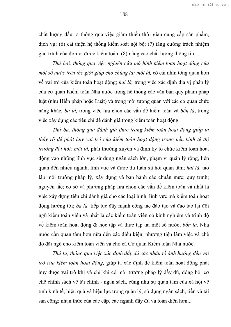 Luận án tiến sĩ kinh tế Tăng cường vai trò của kiểm toán hoạt động ở Việt Nam do kiểm toán nhà nước thực hiện - 25 Trang 193