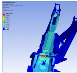 Hình 1 16 Phân bố ứng suất trên giá dẫn hướng tại trạng thái lực nâng lớn 7