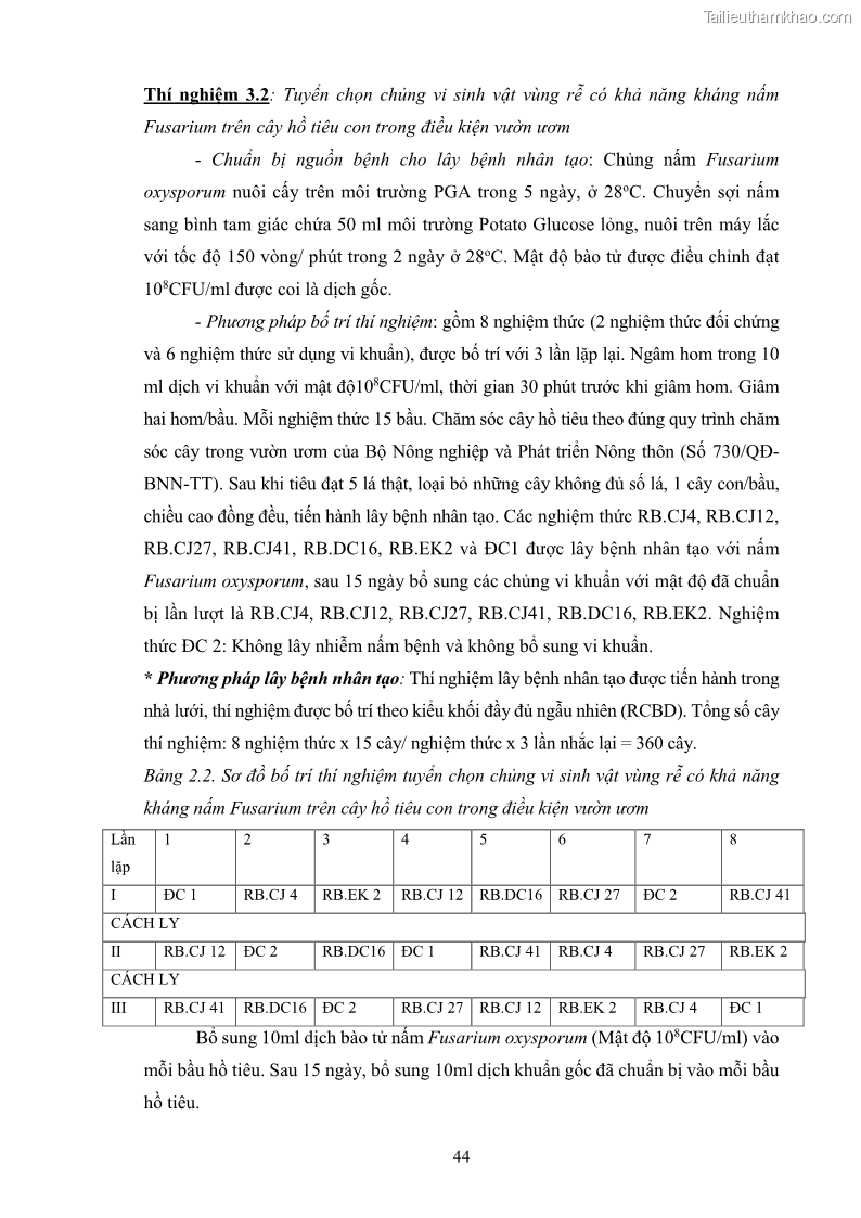 Luận án tiến sĩ công nghệ sinh học Tuyển chọn, nghiên cứu đặc tính kháng tác nhân gây bệnh và tạo chế phẩm phòng trừ bệnh rễ của các chủng vi khuẩn vùng rễ cây hồ tiêu Piper nigrum L. tại Tây Nguyên - 8 Trang 57