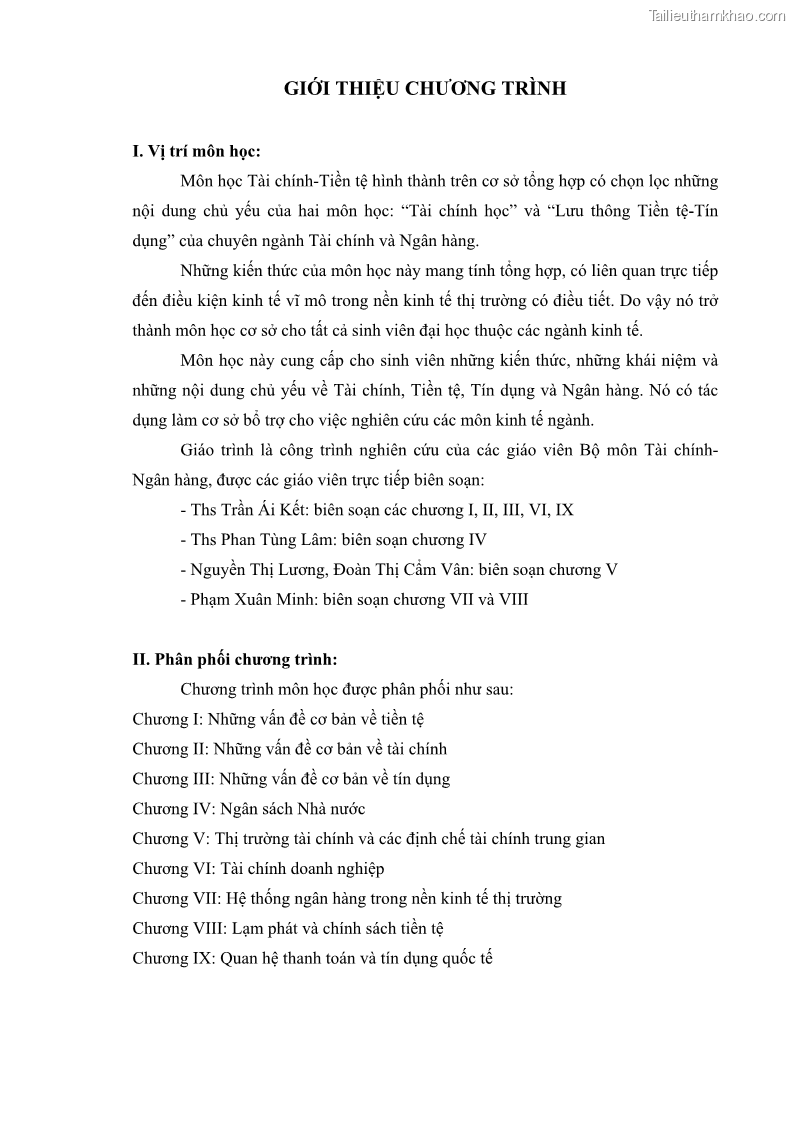 Giáo trình Tài chính tiền tệ 190 trang - 1 Trang 1