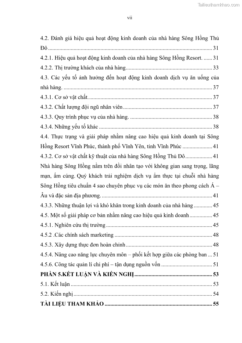 Khóa luận tốt nghiệp đại học Thực trạng và giải pháp nhằm nâng cao hiệu quả kinh doanh dịch vụ ăn uống tại Nhà hàng của Công ty Cổ phần Sông Hồng Thủ Đô trên địa bàn thành phố Vĩnh Yên, tỉnh Vĩnh Phúc - 2 Trang 9