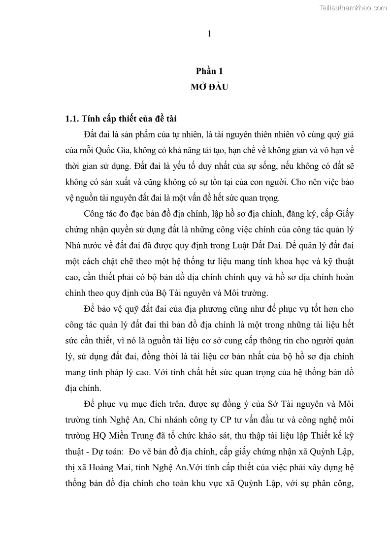 Khóa luận tốt nghiệp Ứng dụng công nghệ tin học và máy toàn đạc điện tử trong thành lập bản đồ địa chính mảnh bản đồ số 16 từ số liệu đo đạc tại xã Quỳnh Lập, thị xã Hoàng Mai, tỉnh Nghệ An - 2 Trang 9