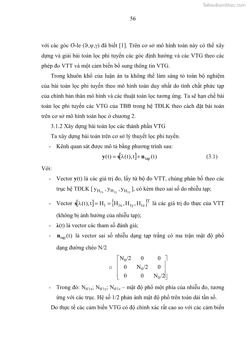 Luận án tiến sĩ kỹ thuật Nghiên cứu xác định định hướng không gian của thiết bị bay theo các phép đo từ trường trái đất - 10 Trang 73