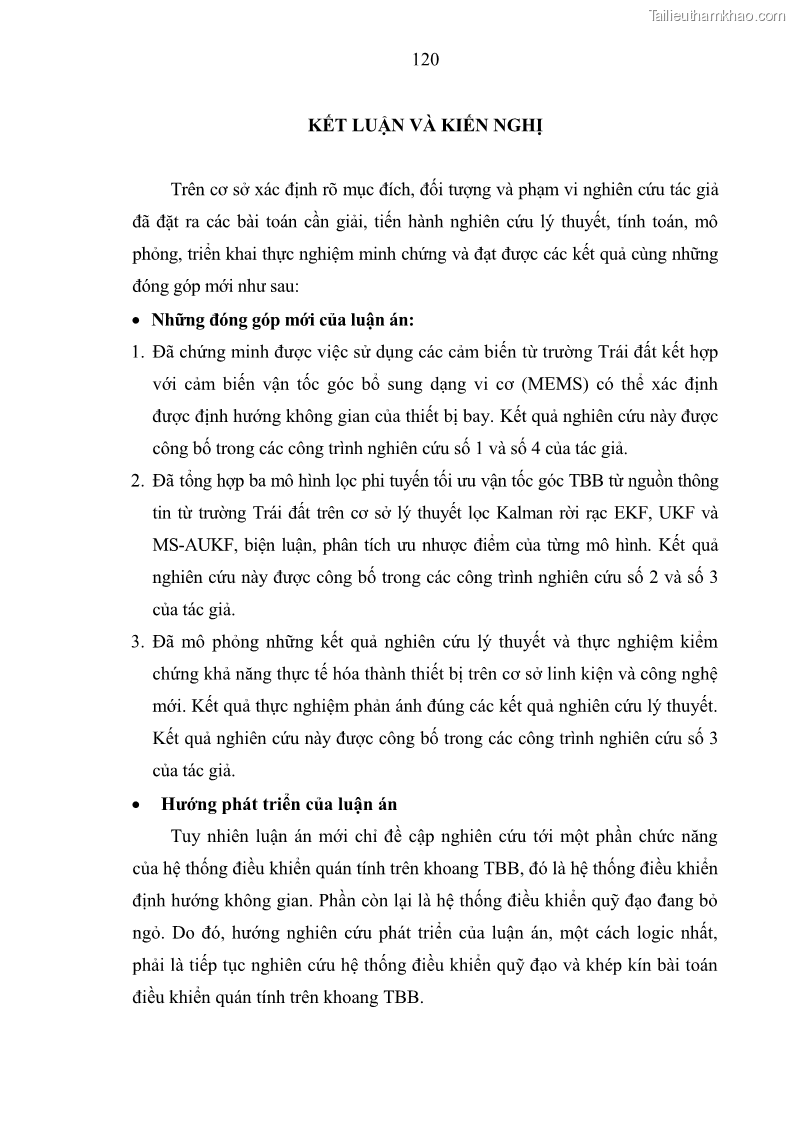 Luận án tiến sĩ kỹ thuật Nghiên cứu xác định định hướng không gian của thiết bị bay theo các phép đo từ trường trái đất - 18 Trang 137