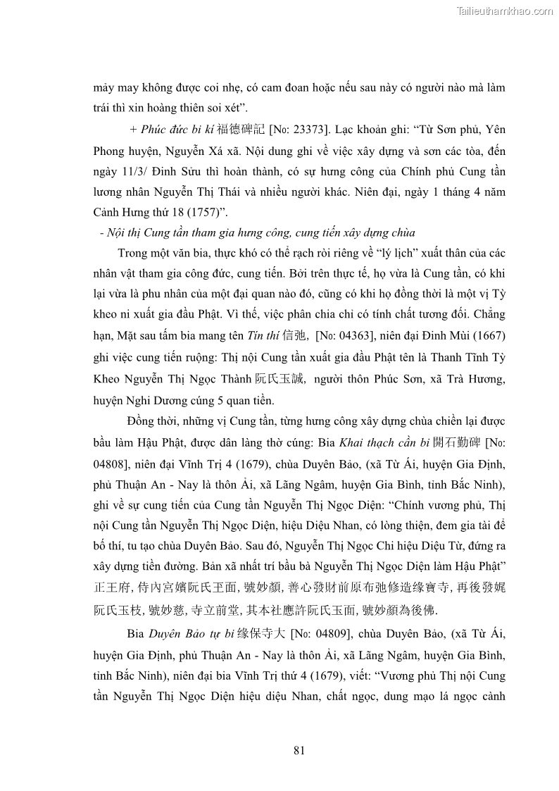 Luận án tiến sĩ hán nôm Nghiên cứu văn bia Phật giáo thế kỷ XVII - XVIII tỉnh Bắc Ninh - 12 Trang 89