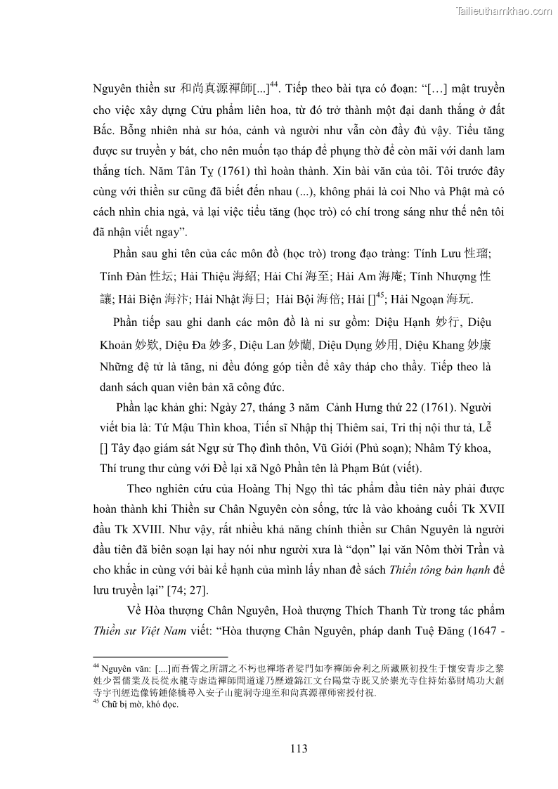 Luận án tiến sĩ hán nôm Nghiên cứu văn bia Phật giáo thế kỷ XVII - XVIII tỉnh Bắc Ninh - 16 Trang 121