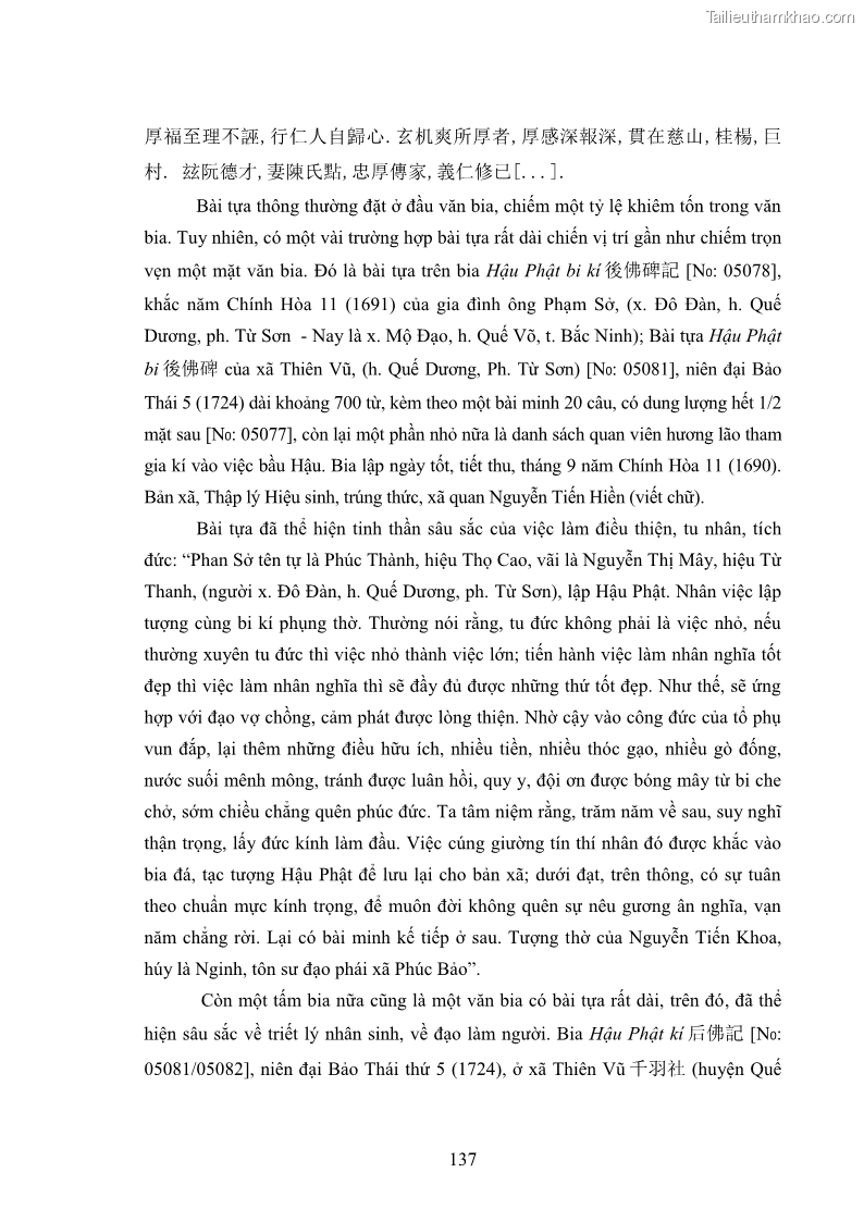 Luận án tiến sĩ hán nôm Nghiên cứu văn bia Phật giáo thế kỷ XVII - XVIII tỉnh Bắc Ninh - 19 Trang 145