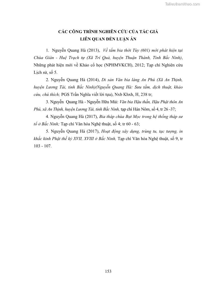 Luận án tiến sĩ hán nôm Nghiên cứu văn bia Phật giáo thế kỷ XVII - XVIII tỉnh Bắc Ninh - 21 Trang 161