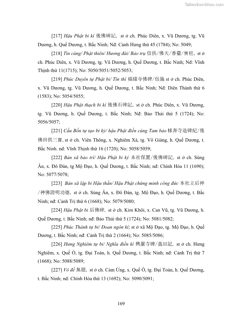 Luận án tiến sĩ hán nôm Nghiên cứu văn bia Phật giáo thế kỷ XVII - XVIII tỉnh Bắc Ninh - 23 Trang 177