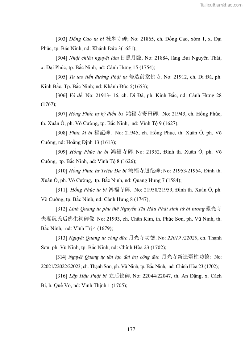 Luận án tiến sĩ hán nôm Nghiên cứu văn bia Phật giáo thế kỷ XVII - XVIII tỉnh Bắc Ninh - 24 Trang 185