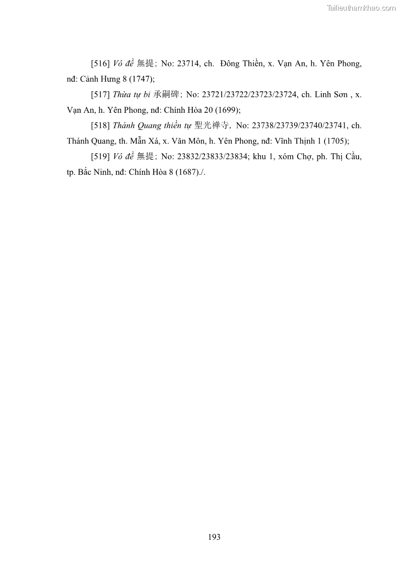 Luận án tiến sĩ hán nôm Nghiên cứu văn bia Phật giáo thế kỷ XVII - XVIII tỉnh Bắc Ninh - 26 Trang 201