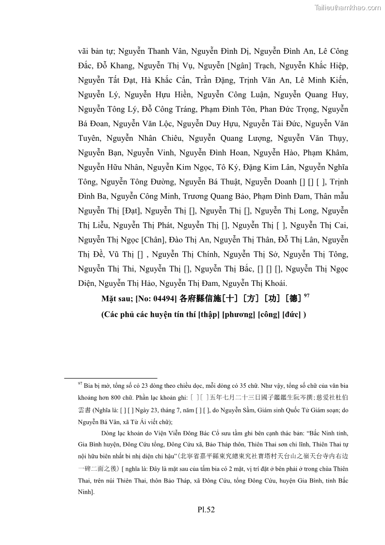 Luận án tiến sĩ hán nôm Nghiên cứu văn bia Phật giáo thế kỷ XVII - XVIII tỉnh Bắc Ninh - 33 Trang 257