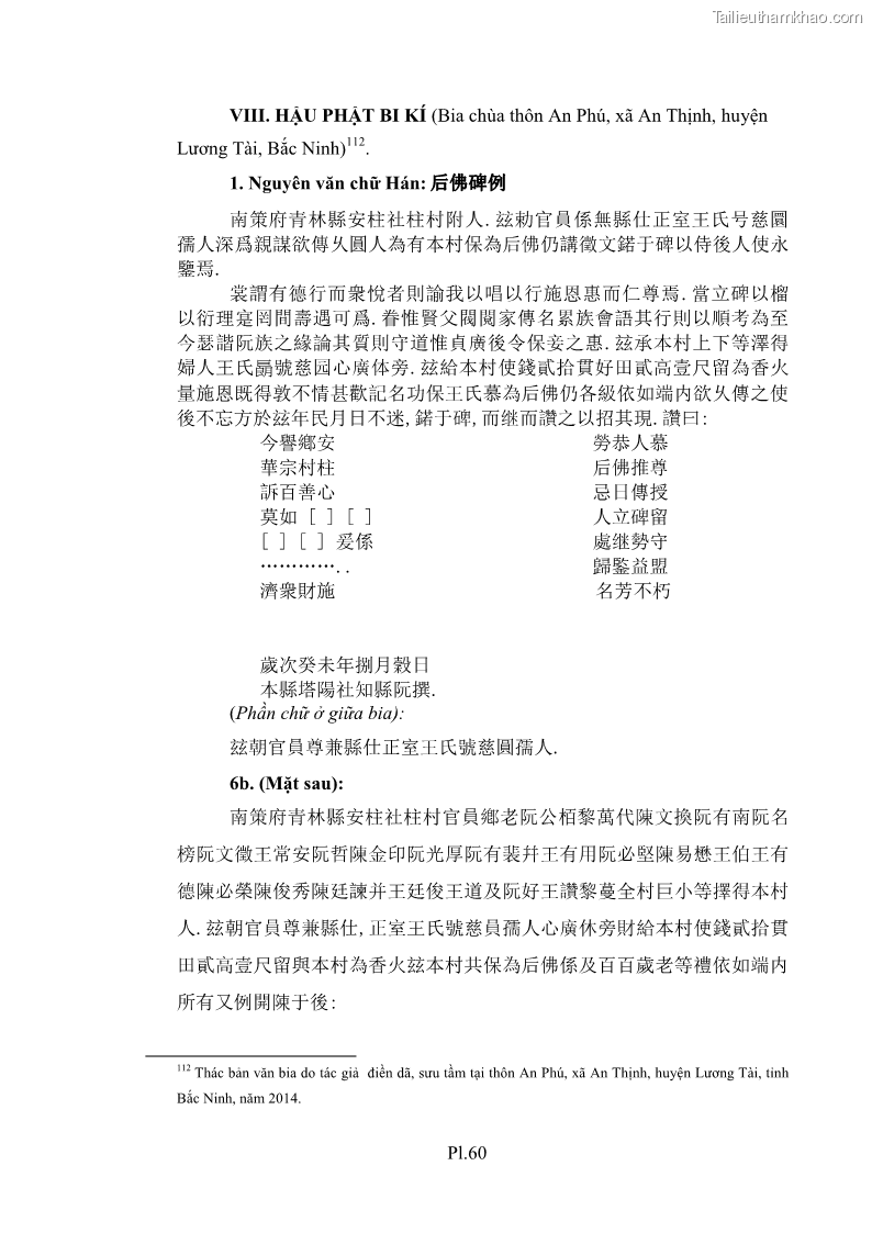 Luận án tiến sĩ hán nôm Nghiên cứu văn bia Phật giáo thế kỷ XVII - XVIII tỉnh Bắc Ninh - 34 Trang 265