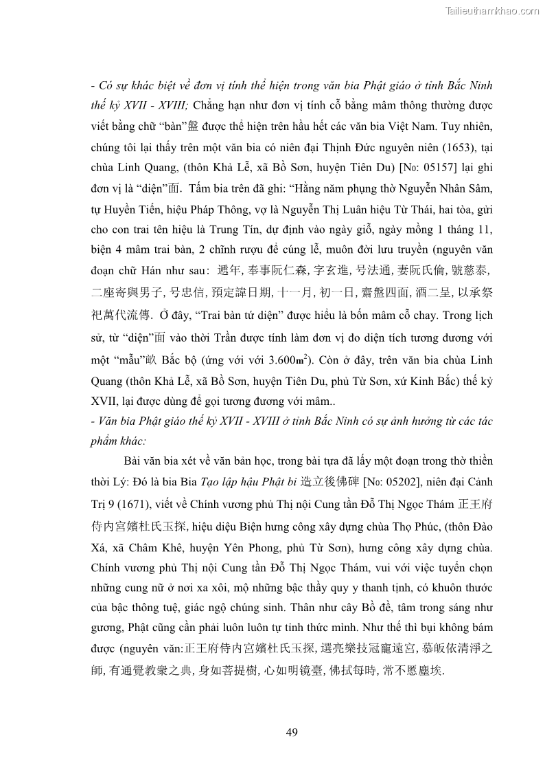 Luận án tiến sĩ hán nôm Nghiên cứu văn bia Phật giáo thế kỷ XVII - XVIII tỉnh Bắc Ninh - 8 Trang 57