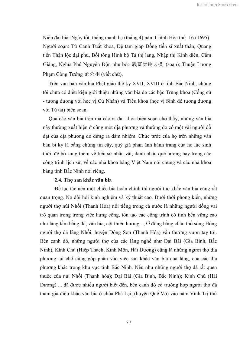 Luận án tiến sĩ hán nôm Nghiên cứu văn bia Phật giáo thế kỷ XVII - XVIII tỉnh Bắc Ninh - 9 Trang 65