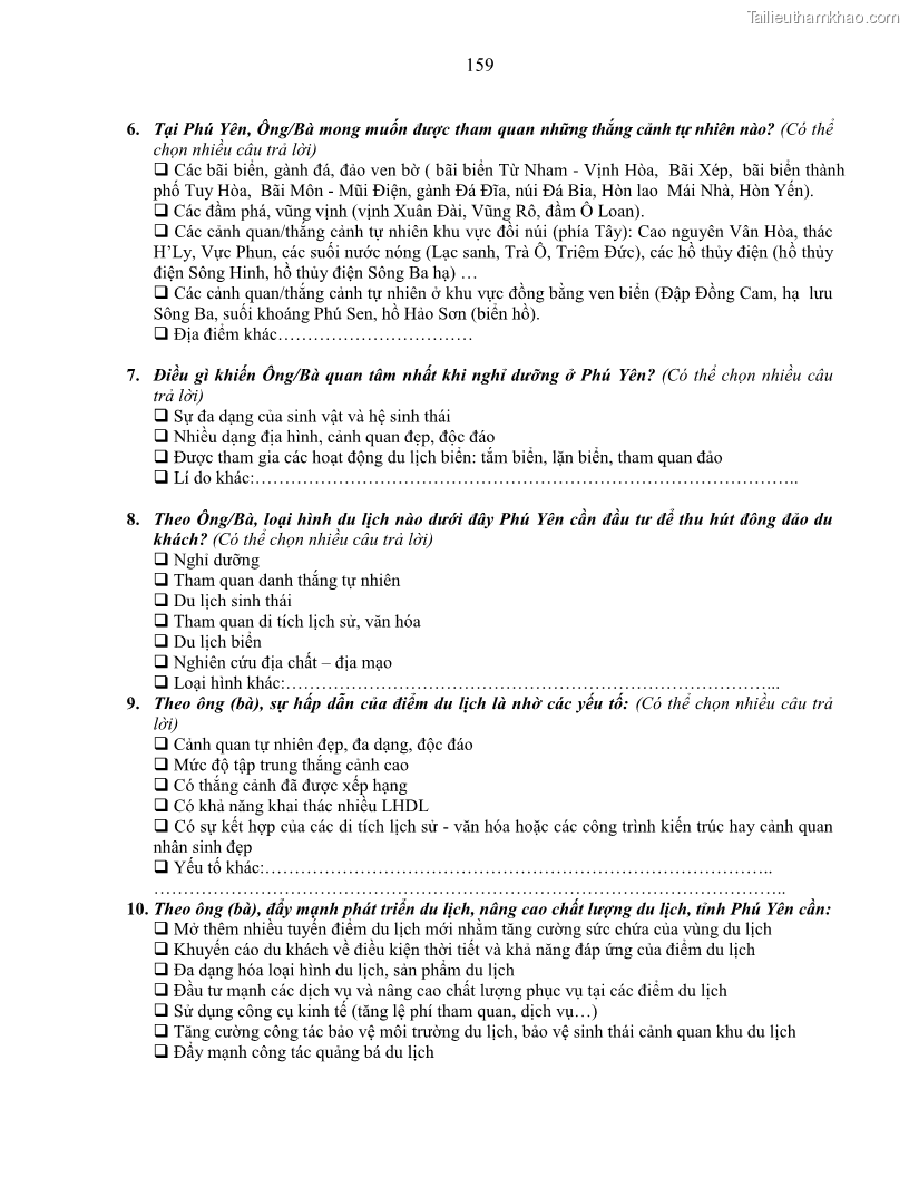 Luận án tiến sĩ khoa học trái đất Đánh giá điều kiện tự nhiên, tài nguyên thiên nhiên tỉnh Phú Yên phục vụ phát triển du lịch - 22 Trang 169
