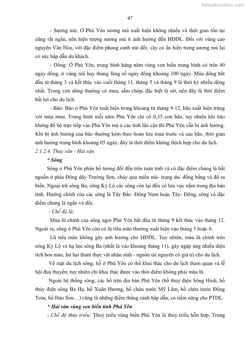 Luận án tiến sĩ khoa học trái đất Đánh giá điều kiện tự nhiên, tài nguyên thiên nhiên tỉnh Phú Yên phục vụ phát triển du lịch - 8 Trang 57