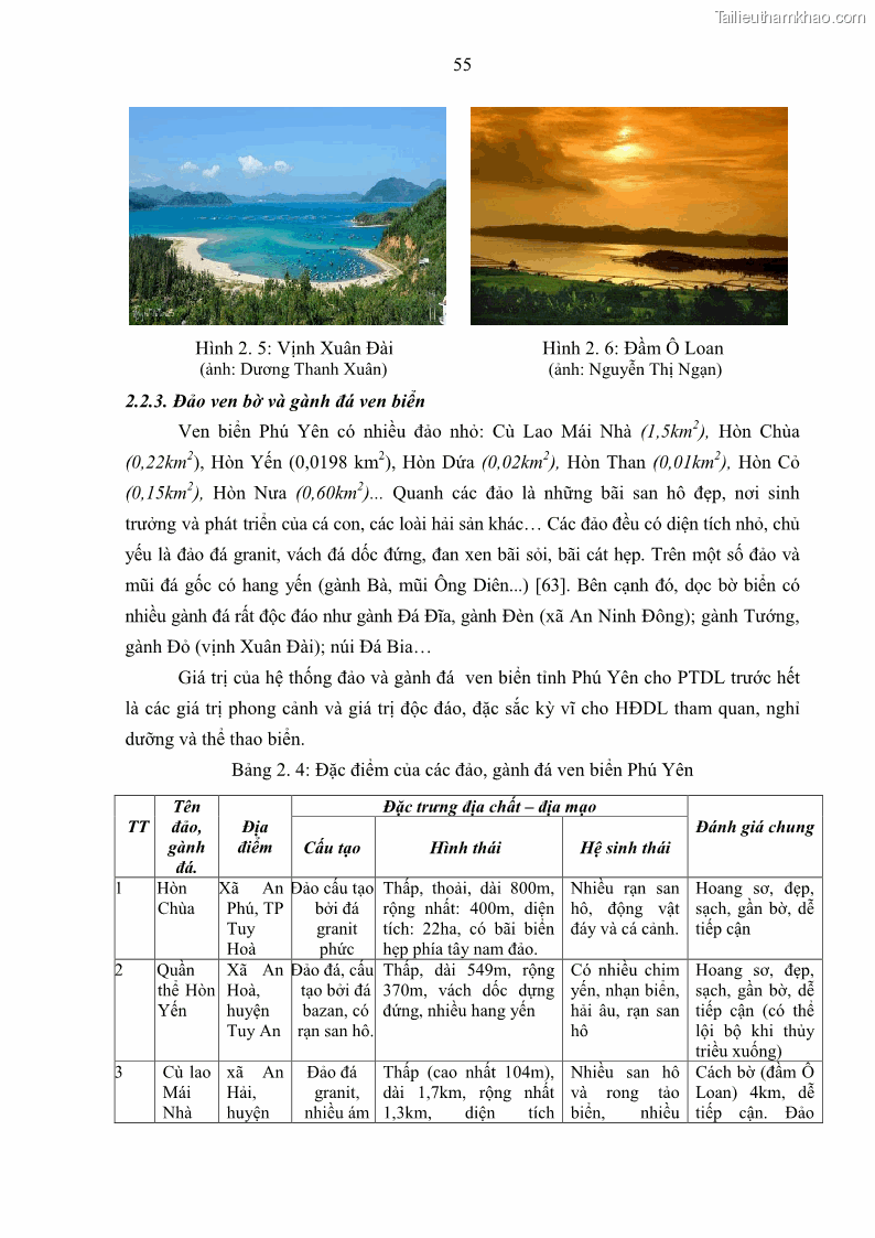 Luận án tiến sĩ khoa học trái đất Đánh giá điều kiện tự nhiên, tài nguyên thiên nhiên tỉnh Phú Yên phục vụ phát triển du lịch - 9 Trang 65