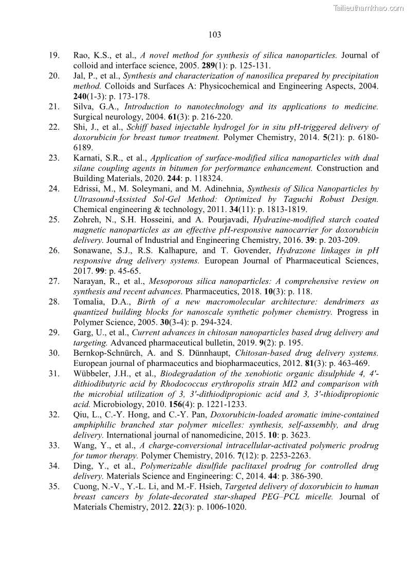 Luận án tiến sĩ khoa học vật liệu Nghiên cứu biến tính bề mặt nano silica làm chất mang thuốc chống ung thư - 16 Trang 121