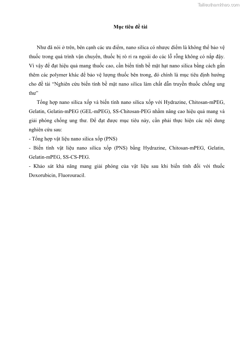 Luận án tiến sĩ khoa học vật liệu Nghiên cứu biến tính bề mặt nano silica làm chất mang thuốc chống ung thư - 3 Trang 17