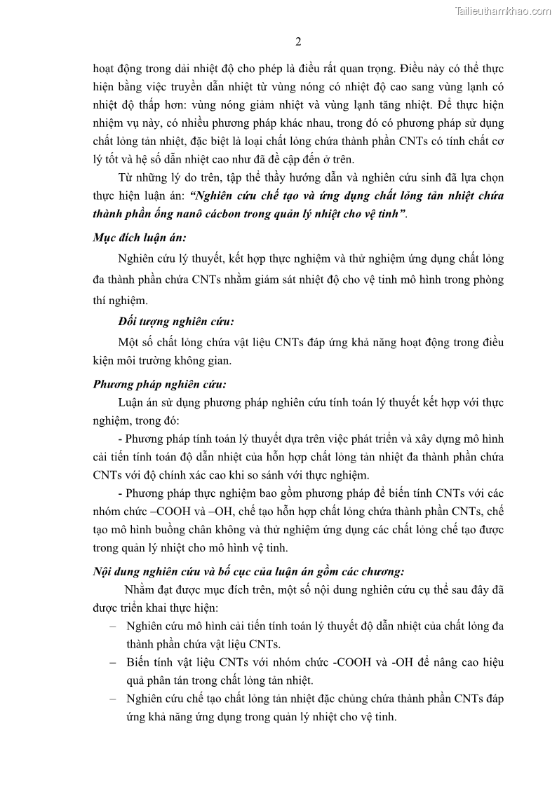 Luận án tiến sĩ khoa học vật liệu Nghiên cứu chế tạo và ứng dụng chất lỏng tản nhiệt chứa thành phần ống nanô cácbon trong quản lý nhiệt cho vệ tinh - 3 Trang 17