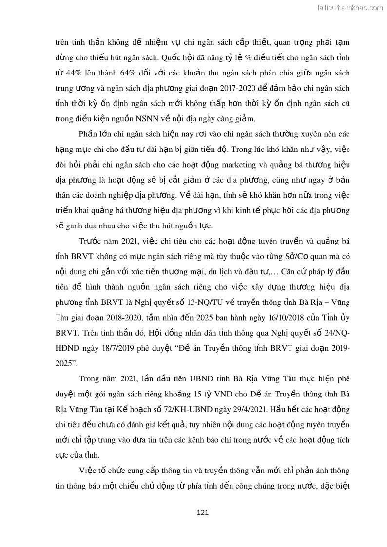 Luận án tiến sĩ kinh tế Xây dựng thương hiệu tỉnh Bà Rịa - Vũng Tàu trong bối cảnh hội nhập kinh tế quốc tế - 16 Trang 121