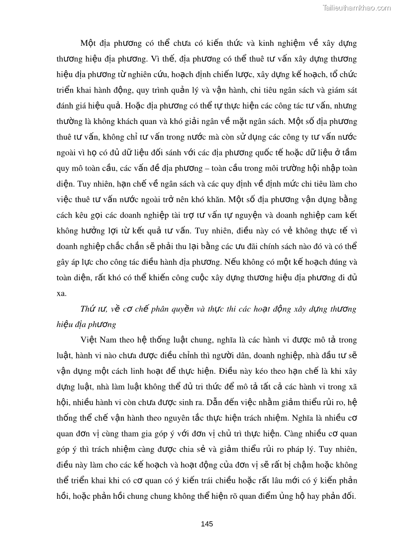 Luận án tiến sĩ kinh tế Xây dựng thương hiệu tỉnh Bà Rịa - Vũng Tàu trong bối cảnh hội nhập kinh tế quốc tế - 19 Trang 145
